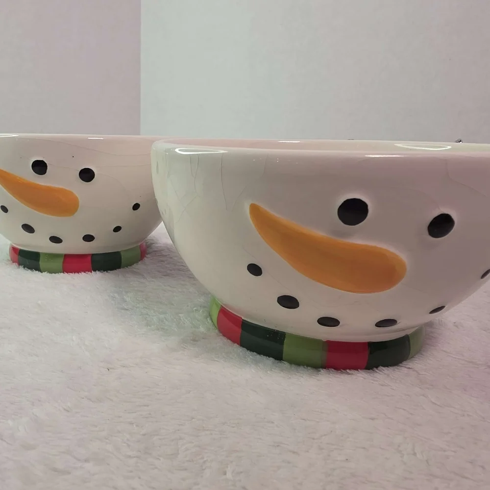 Cracker Barrel Christmas Merry Merry Snowman‎ 2-Piece Ceramic Bowls